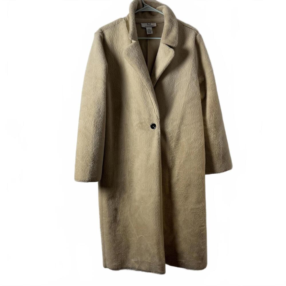 Faux Fur Camel Long Women's Coat SZ L Unlined, Warm, Cozy 1‎ Button Front Close